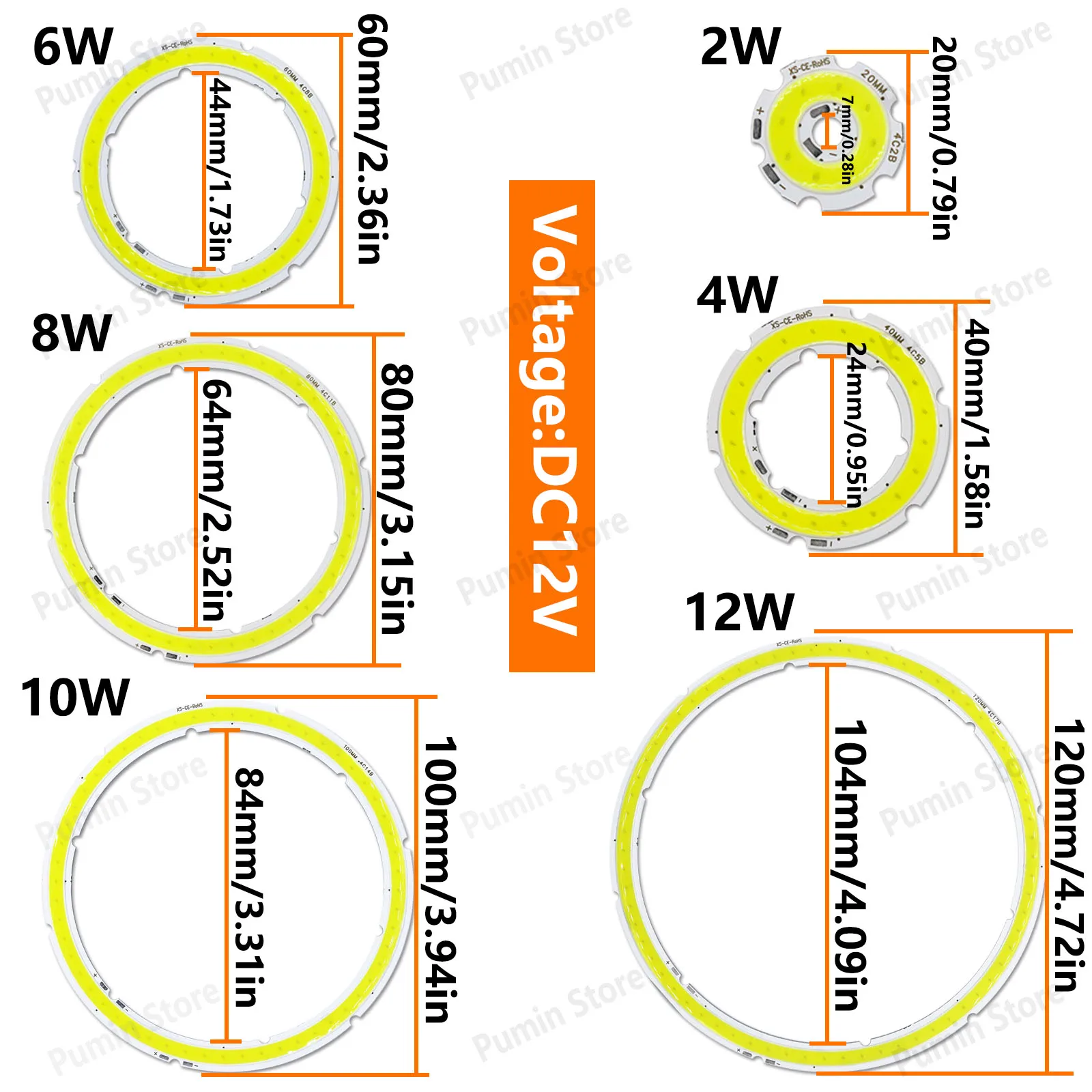 Nowa okrągła żarówka pierścieniowa LED COB DC12V 2W-12W Źródło światła Angel Eyes Ciepły zimny biały kolor Moduł chipa LED Dekoracyjny układ lampy