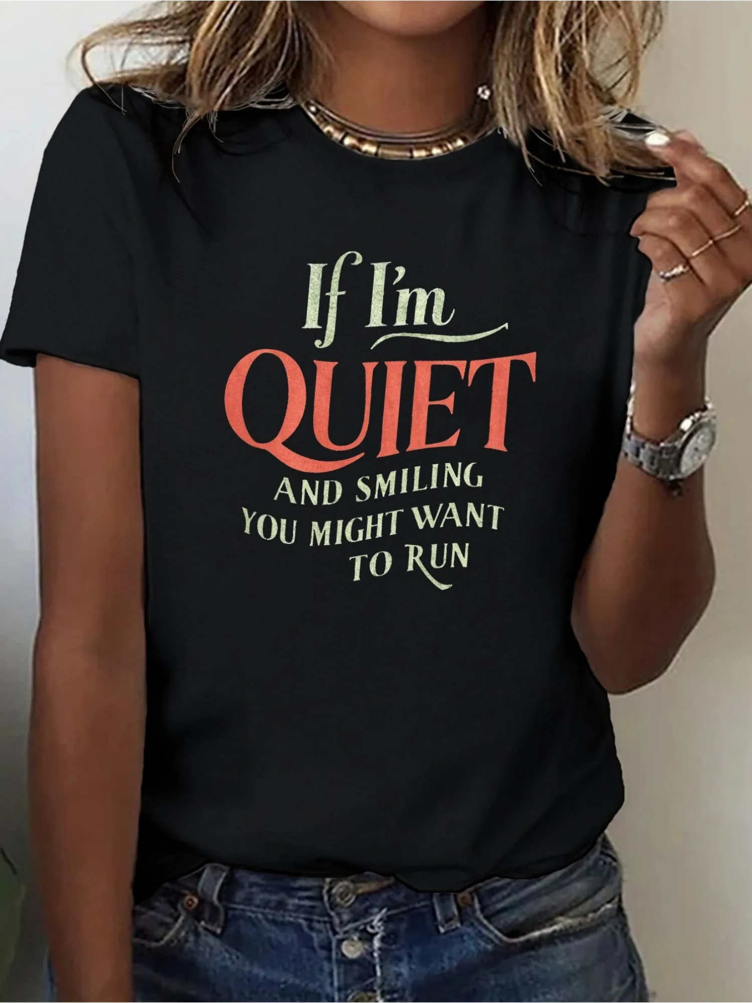 المرأة رسالة نمط طاقم الرقبة تي شيرت قصير الأكمام مضحك الجرافيك المحملة الربيع الصيف بلايز عادية