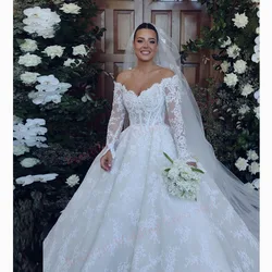 Sweetheart  Button Beautiful Embroidered A-Line Lace Appliques Bridal Gowns Long Sleeves Luxury Wedding Dresses For Women 2024