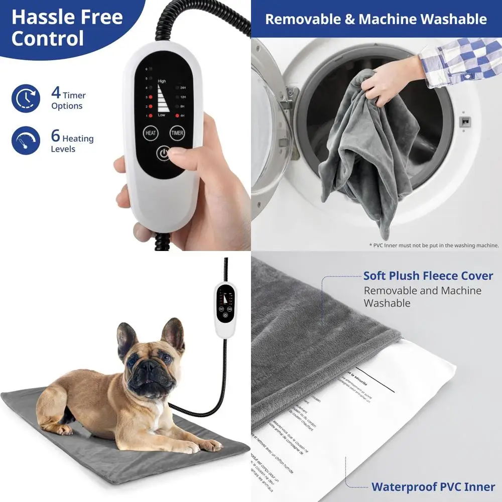 

Durable Cord-Protected Heating Pad, Auto-Off Pet Bed with Adjustable Temp for Cats & Dogs, 27.5x15.7 inches