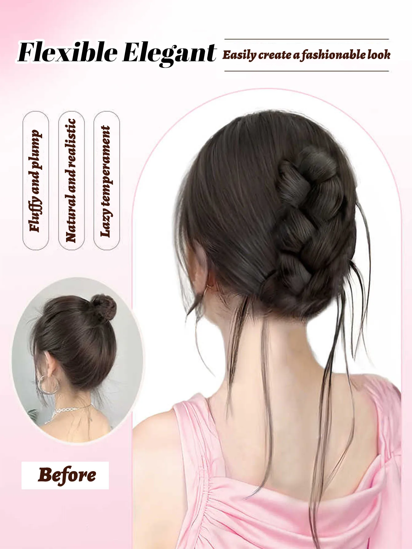 OLACARE 合成乱雑な巻き爪おだんごヘアシニヨンヘアエクステンションシュシュ偽偽毛尾付き女性のためのひげ三つ編み