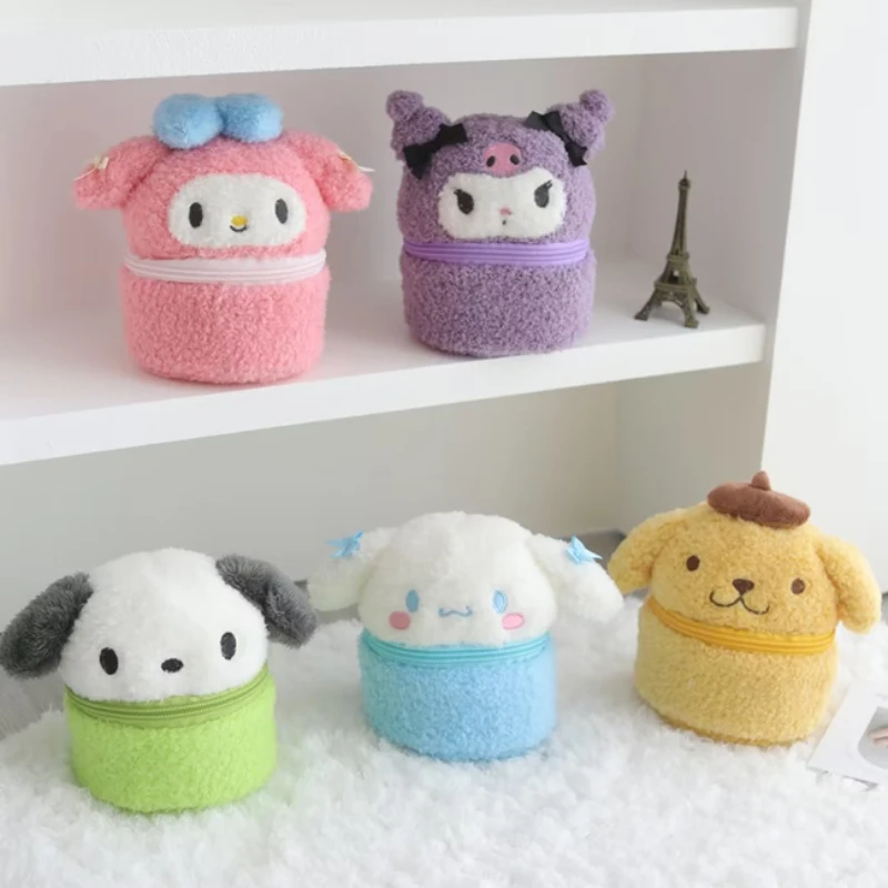 Mini boîte à bijoux en peluche japonaise Sanurgente Kawaii, Cinnamoroll Girly, boîte de rangement pour bijoux à pompon Purin, sac cosmétique, boîte de rangement pour la maison