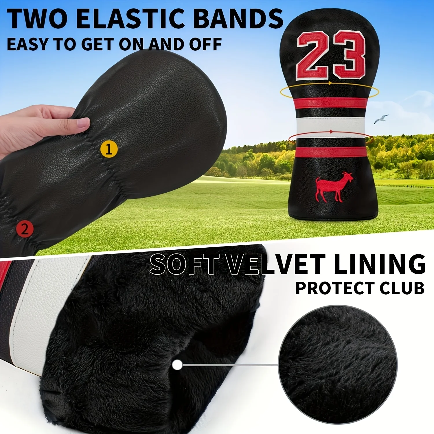 1pc or 3pcs Number 23 Goat Golf Headcovers Compatible for Driver, Fairway, Hybrid Clubs - Number 23, Headcover for Golf image 4