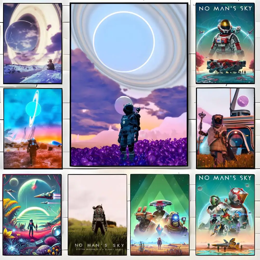 Game N-No Mans Sky Poster, selbstklebender, wasserfester Kunstdruck, Papieraufkleber, Kaffeehaus, Bar, Zimmer, Wanddekoration