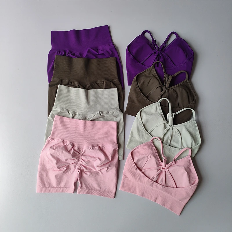 Po-Formende Fitness-Shorts Set für Damen, Elastische Atmungsaktive Schnelltrocknende Sportunterwäsche, Schöner Rücken Yoga-Anzug – Detail 12