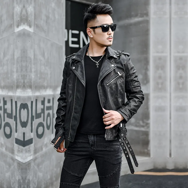 

Mens Solid Color Leather Jackets Motorcycle Slim Leather Jacket Men's Leather Jacket British Fashion Men's PU Leather Jacket