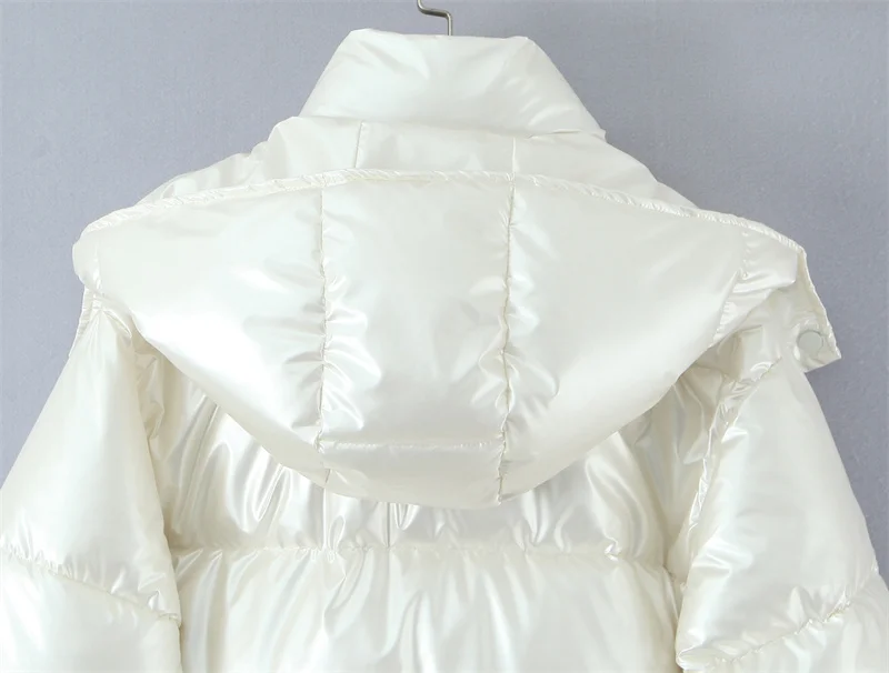 レディースジャケット 2025 冬新作 パールホワイト 長袖 ルーズ スタンドカラー フード付き 暖かいコットンコート カジュアルファッション
