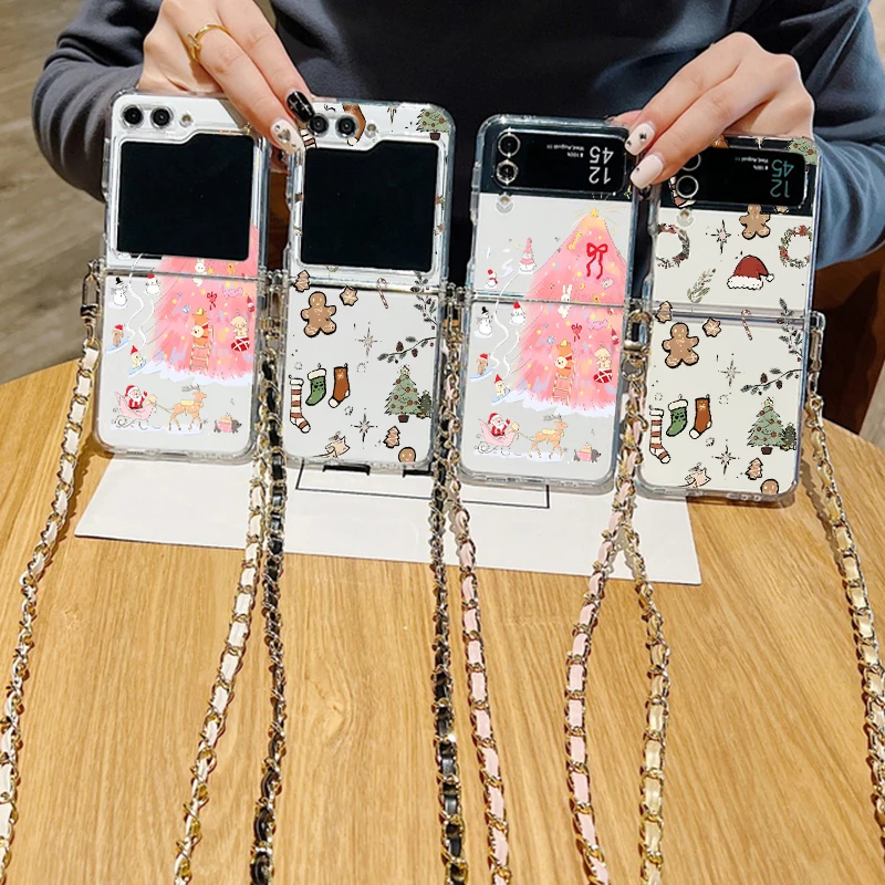 الكرتون عيد الميلاد Crossbody حبل القضية لسامسونج غالاكسي Z Flip 7 6 5 4 3 5G Flip7 FE Flip6 Flip5 واضح لينة الحبل غطاء الهاتف #6