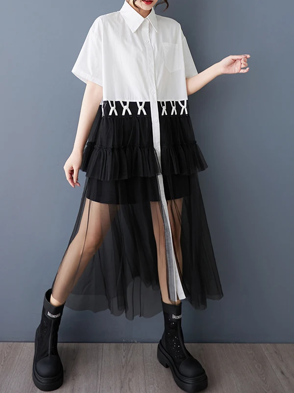 Été 2025 Loose irt Dr Design Sense Me Plissé Épissage Irregular Dr Femme Premium Faion Commute Sle A-Line...