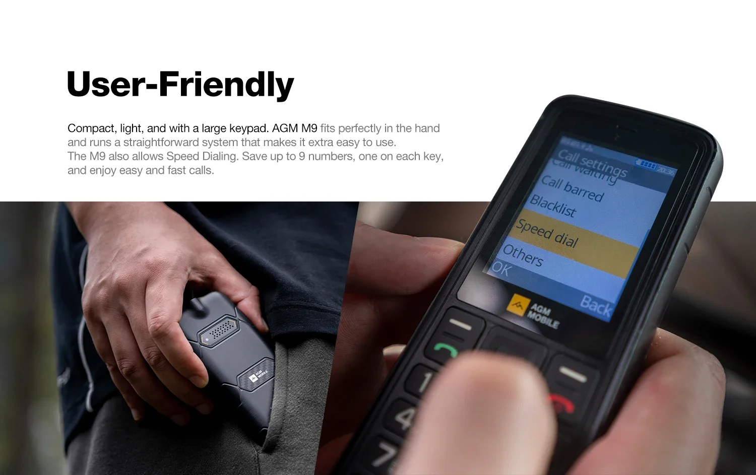 AGM M9 4G/2G Feature Phone 2.4"Screen Russian Or English Keyboard Dual SIM Large Button Big Battery Elderly Waterproof Cellphone