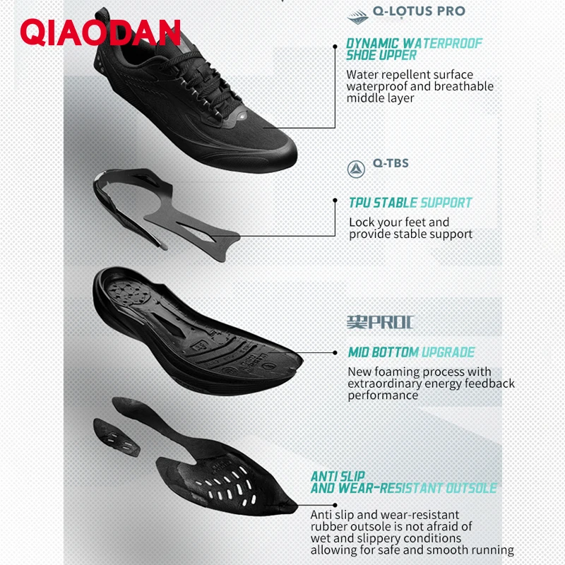 QIAODAN Yuyan 5 Men's Running Shoes 2025 Winter Waterproof Sports Shoes Shock-absorbing Non-slip Sneakers QXB023254206