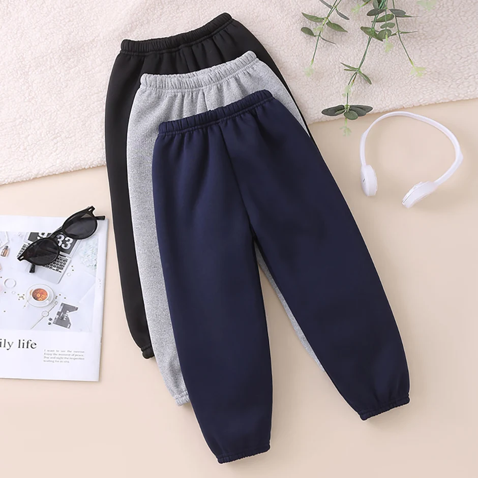 Herbst Und Winter Kinder Plüsch Warme Sport Casual Hosen Für Jungen Und Mädchen Einfarbig Mode Dicke Winddicht Harun Hosen – Detail 6