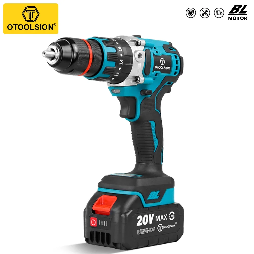 20V Brushless Drill 13mm Cordless Screwdriver 120Nm Impact Hammer Drill Battery 3 Functional Steel/Wood/Masonry Power Tool