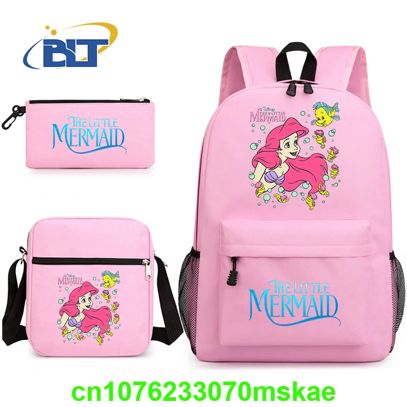 Disney Little Mermaid print kids school bag set student backpack shoulder bag pencil case 3-piece set for girls