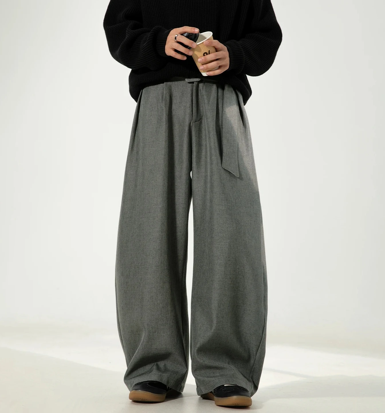 

Men's Wide Leg Trousers, Loose Fit Knife Pleat Pants with Belt, Linen Look Straight Cut for Casual & Resort Wear