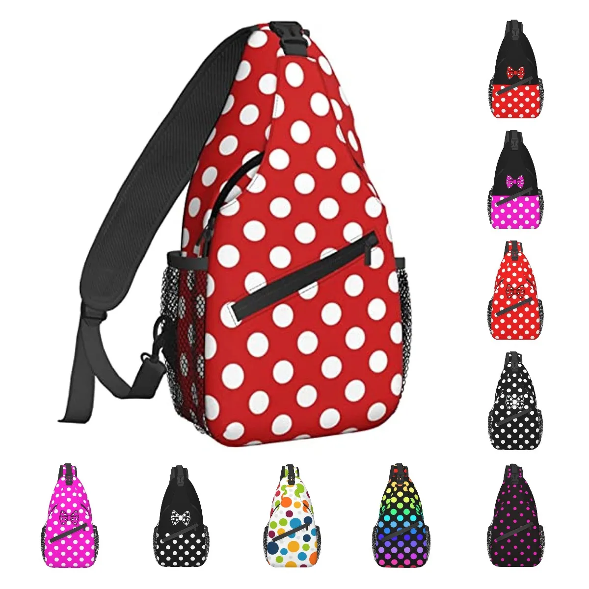 Mochila de lunares rojos y blancos para hombre y mujer, bolso de hombro cruzado para gimnasio, ciclismo, viaje, senderismo, día