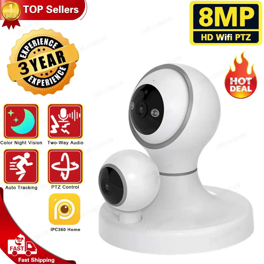 

8MP WiFi Surveillance Camera Dual Lens Dual Screens Indoor Wireless 360° HD Video Security IP Cameras Smart Home Baby Monitor