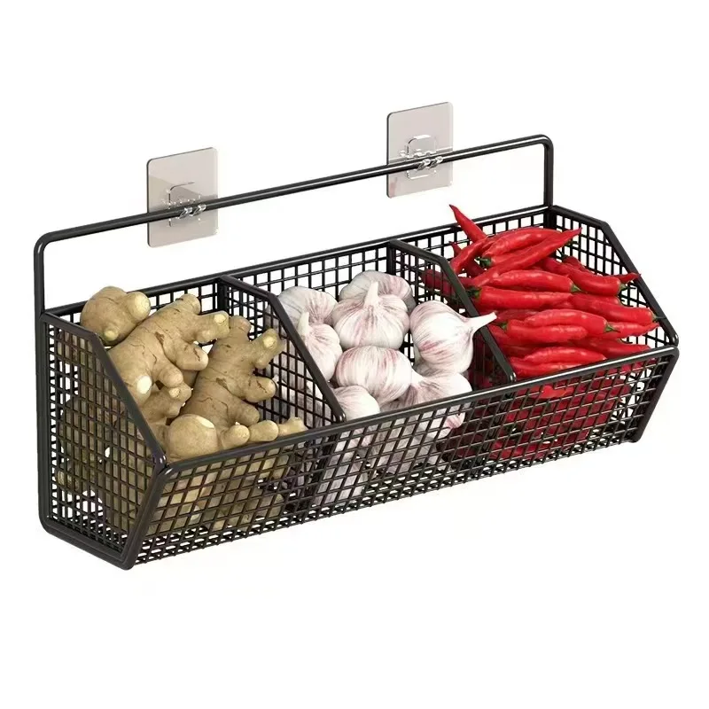 Popular Kitchen Garlic and Ginger Storage Rack Wall-Mounted Spice Organizer for Garlic, Ginger, and Scallions