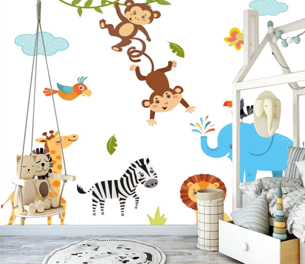 Customized Size  Wallpaper Southeast Asian Giraffes and Zebras Children's Mural Home Decoration Kindergarten mural wallpaper