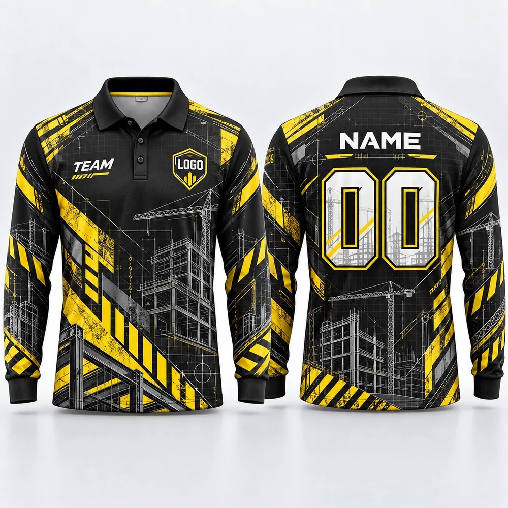 Custom Construction Engineering Long Sleeve Polo Shirt for Men Name Number Logo Print Polyester Personalized Team Casual
