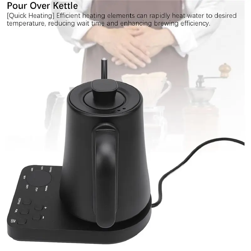 BAAM-Electric Gooseneck Water Kettle 1000Ml 1200W, 5 Temperature Levels, Pour Over Kettle Rapid Heating US Plug, Precise Pour Co