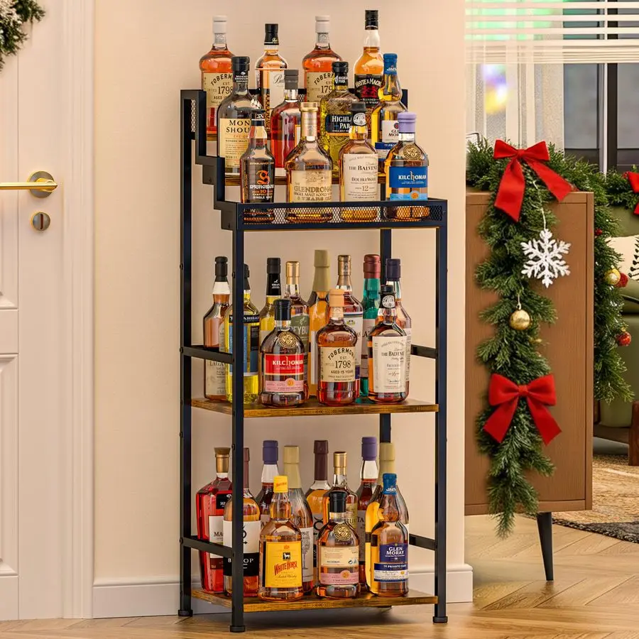 

Liquor Cabinet Bar for Home, Stepped Wine Rack Freestanding Floor, Corner Syrup amp Whiskey Stand, LargeCapacity Alcohol Bottle