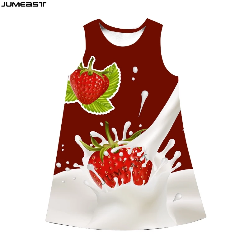 Jumeast Y2k Women 3D Printed Dresses Hip Hop Apple Strawberry Lemon Milk Summer Fashion Sleeveless Dress Suspender Nightdress