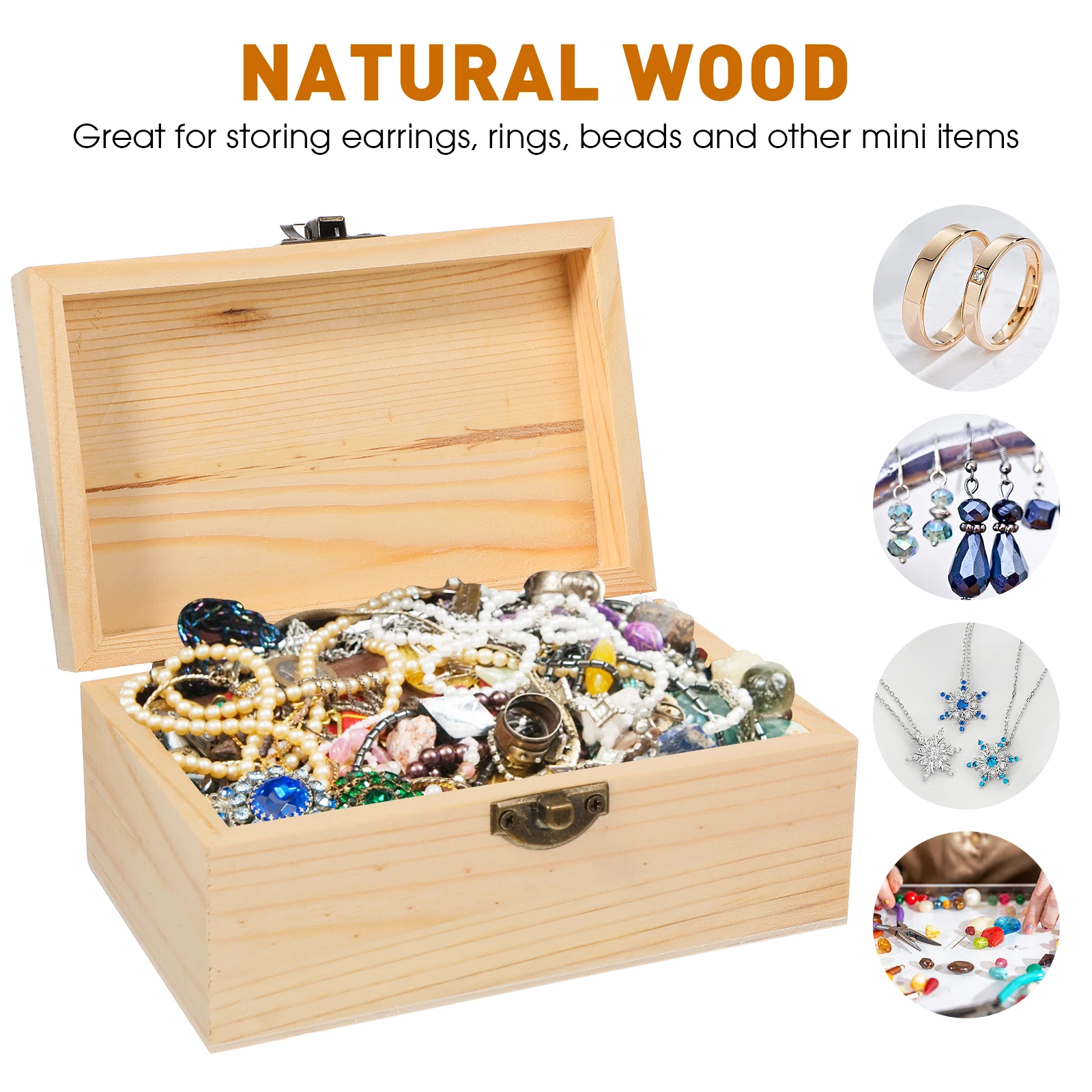 

Stylish Wooden Jewelry Box Handmade Diy Storage For Earrings Rings Beads Organizer Holder Gift Container Rectangle Compact