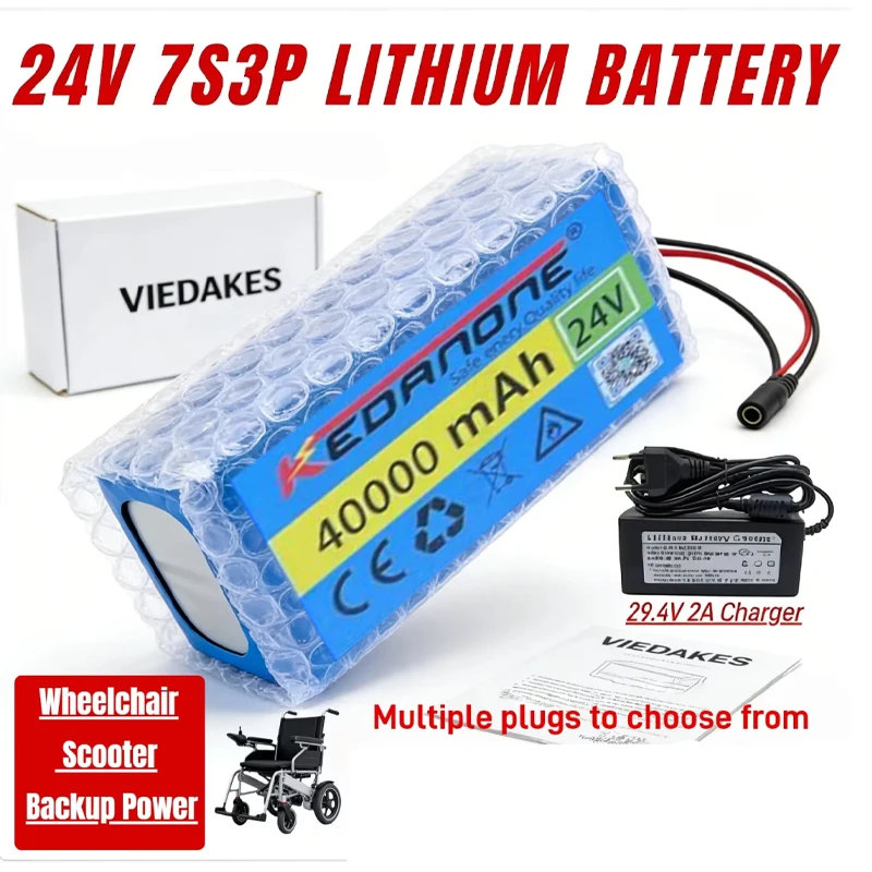 Nuovo pacco batteria ricaricabile 7S3P 2026, batteria agli ioni di litio 18650 da 24V 40000mAh, batteria 24V per carrozzina elettrica e auto giocattolo