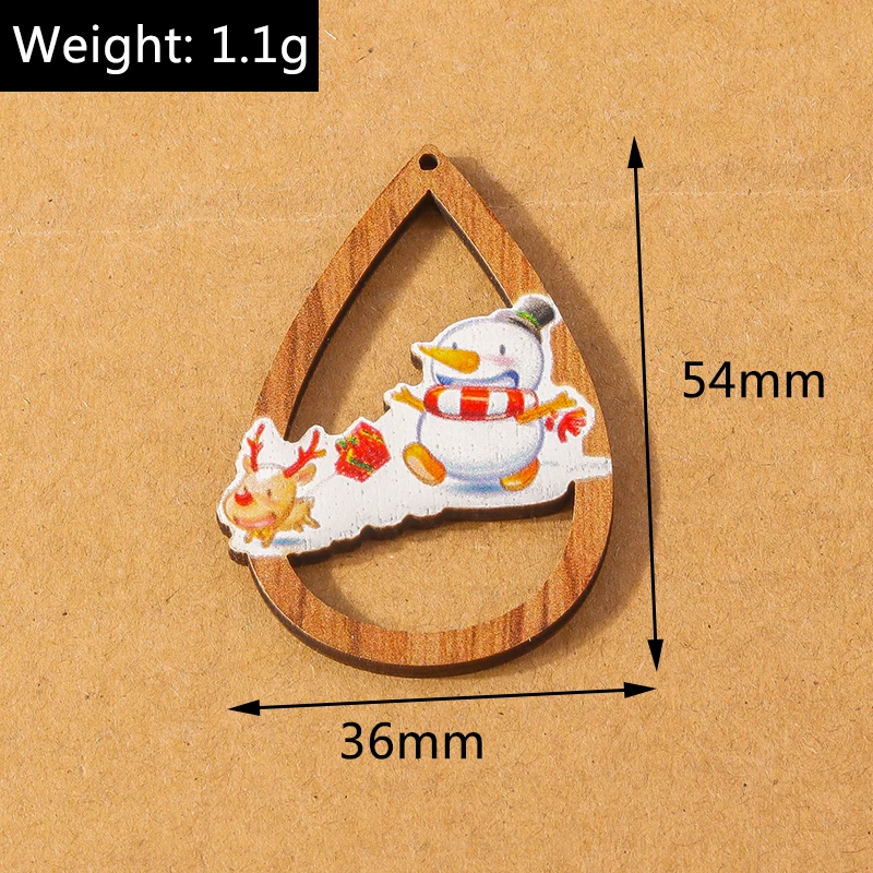 10 Stück Holzanhänger in Wassertropfenform für Weihnachtsschmuck, Hirsch- und Weihnachtsmann-Anhänger, DIY-Halsketten- und Ohrring-Zubehör – Detail 3