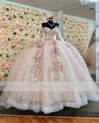 ANGELSBRIDEP Light Pink Quinceanera Dresses 3D Flower Lace Appliques Off -Shoulder Vestido 15 Anos Birthday Party Customized