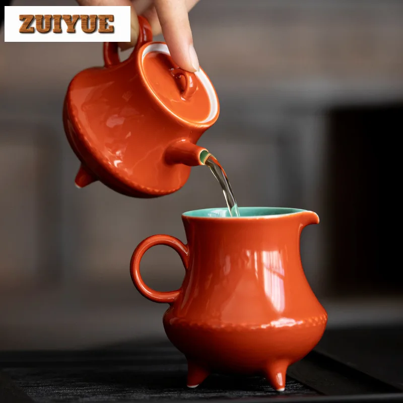 120ML Chinese Palace Museum Red Teapot Handmade Tripod Pot Tea Brewing Kettle With Ball Hole Filter Tea Ceremony Supplies Gifts