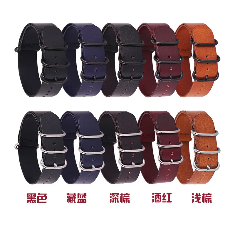 Top Layer Cowhide Watch Strap with Circular Buckle, Passed Through Leather Watch Band, Oily Retro Style