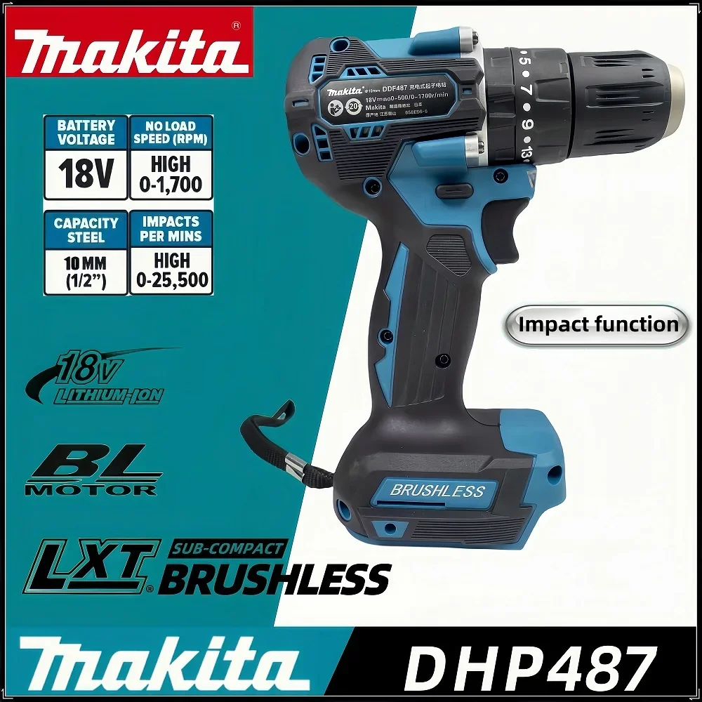 Makita DDF487 Rechargeable Cordless Electric Drill Brushless Electric Impact Screwdriver Power Tools 18V Battery Decoration Team