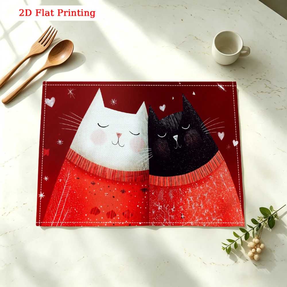Two Cats Wearing Red Sweaters Kitchen Placemat Coaster Linen Pad Dish Coffee Cup Table Mat 30x40cm Home Decor