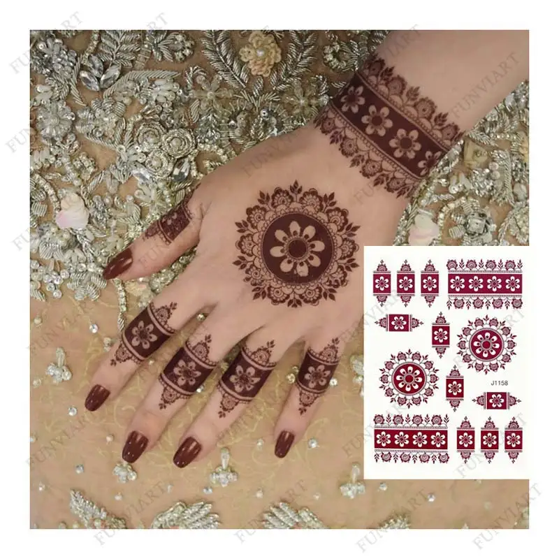 Bruine Henna Tattoo Stickers Voor Hand Mehndi Henna Tijdelijke Tatoeages Body Art Tatoo Waterdicht Voor Vrouwen Nep Tatoo Hena Design