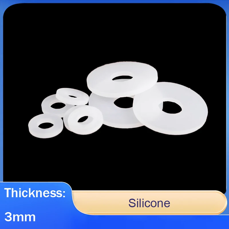 

1pcs ilicone White Flat Gasket ID: 10-426mm Thickness: 3mm Shock-Absorbing Waterproof High-Temperature Resistant Sealing Gasket