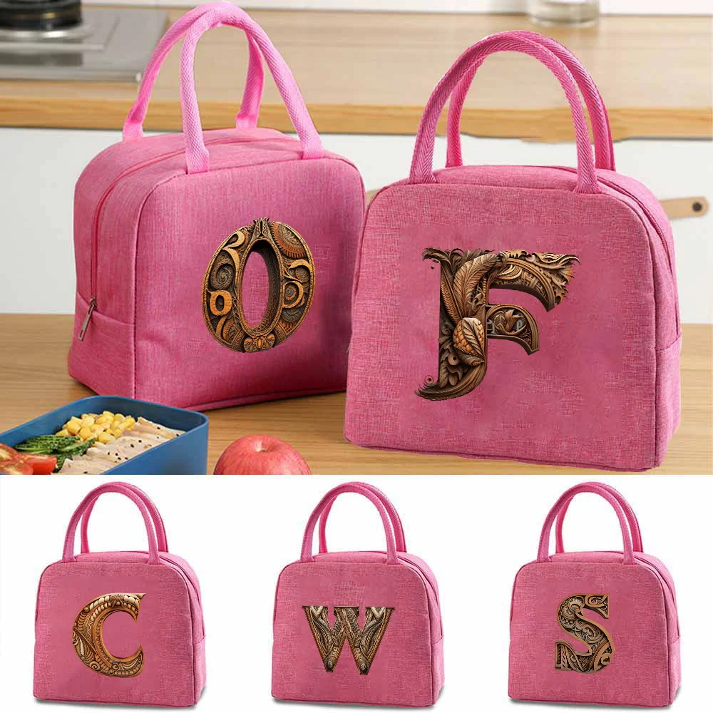 

Canvas Lunch Box Lunch Handbags Insulated Cooler Portable Food Lunch Picnic Dinner Bags Men Women Jungle Wood Art Letter Pattern