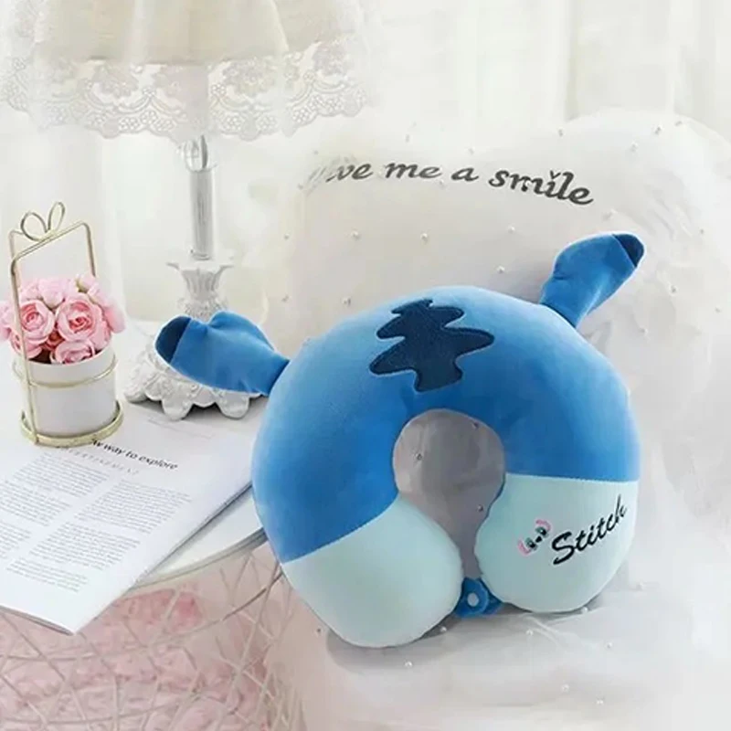 Cartoon Mickey Minnie Stitch Kawaii Travel Portable U-Shaped Pillow Car Office Hug Pillow Cervical Plush Pillow Boy Girl Gifts