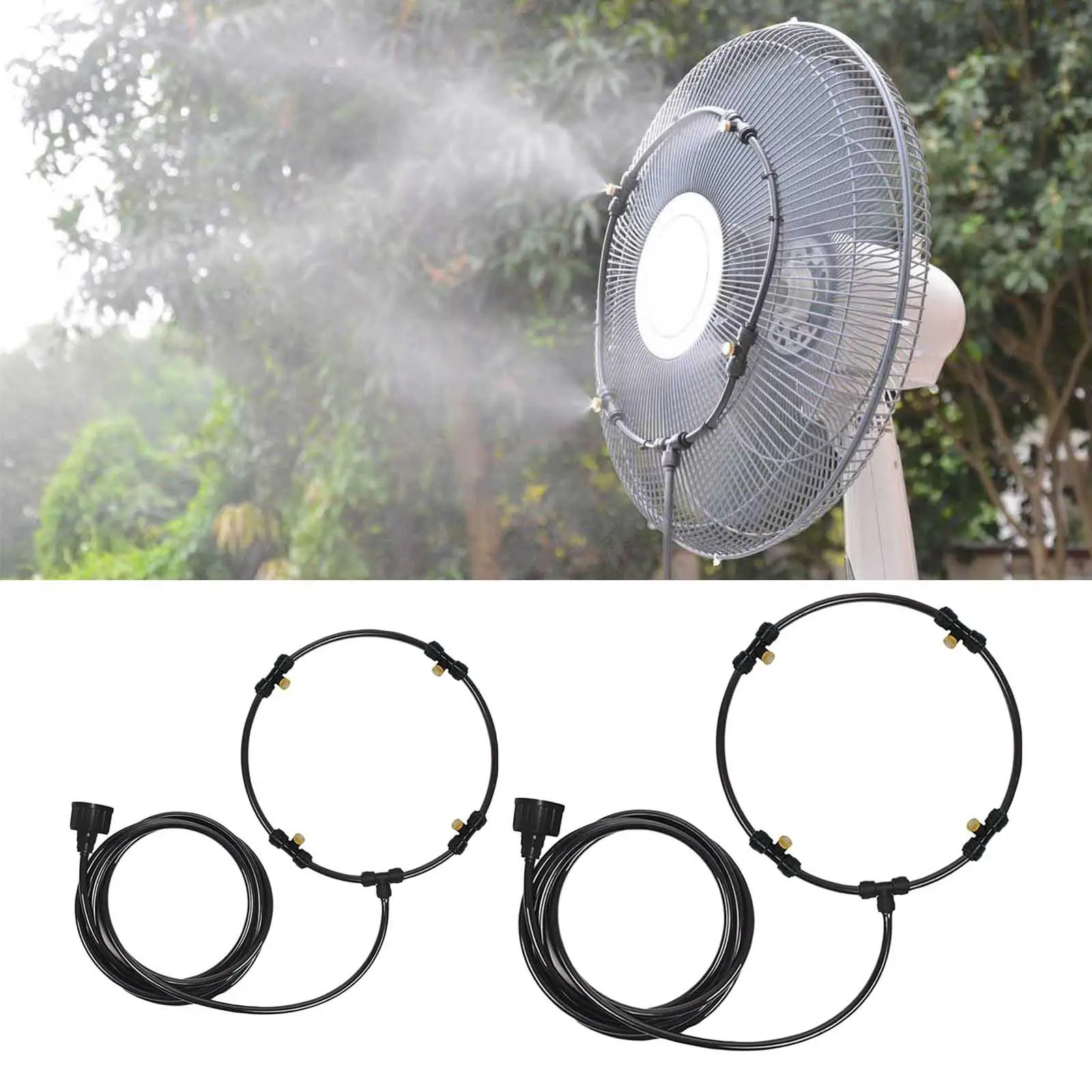 Fan Misting Kit with Brass Sprayer Nozzles Garden Hose Faucet Adapter for Patio Cooling