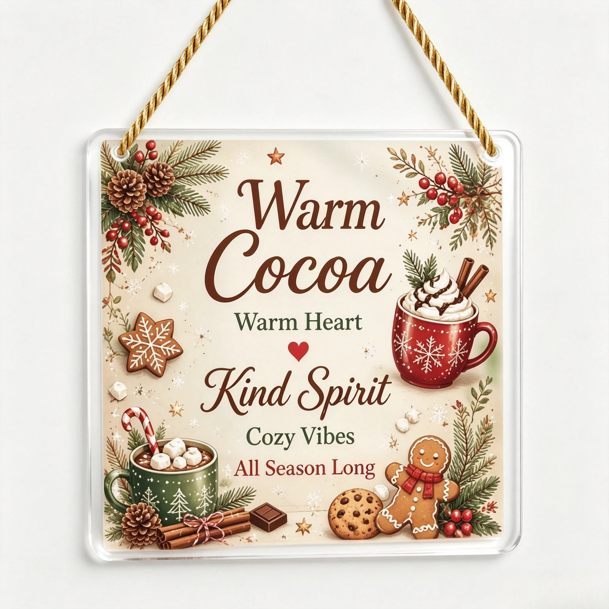 Vintage Hot Cocoa Cookies Acrylic Hanger, Indoor Festive Winter Season Decor