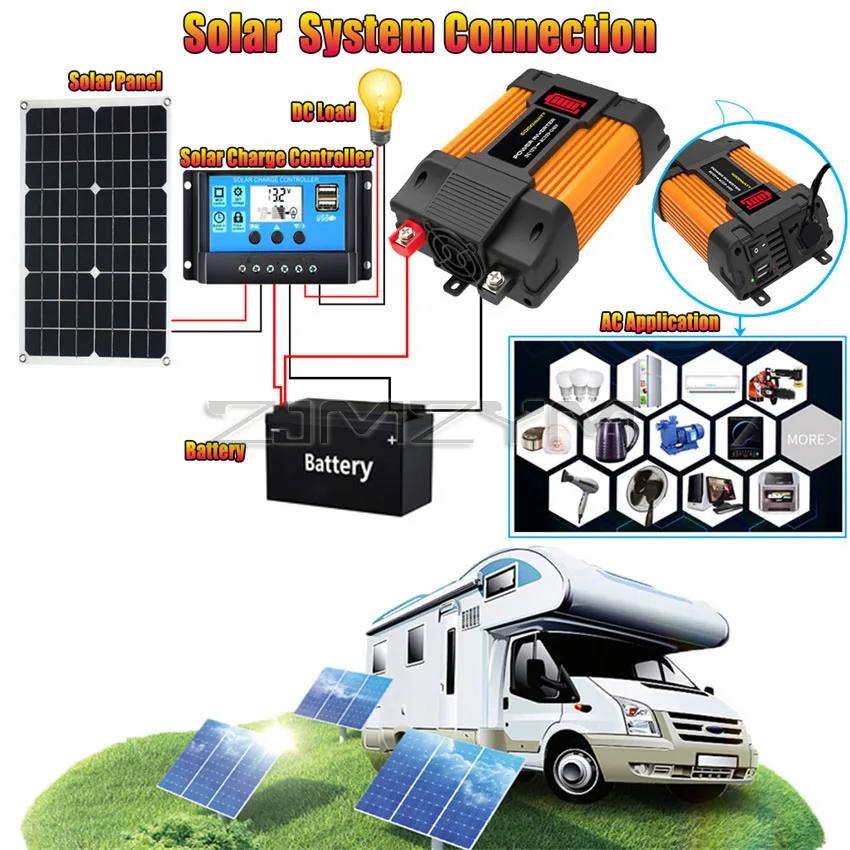 Solární systém souprava kombinace 6000W invertor 30A regulátor 18V 18W solární panel 12V na 220V/110V solární panel systém dokonalý souprava