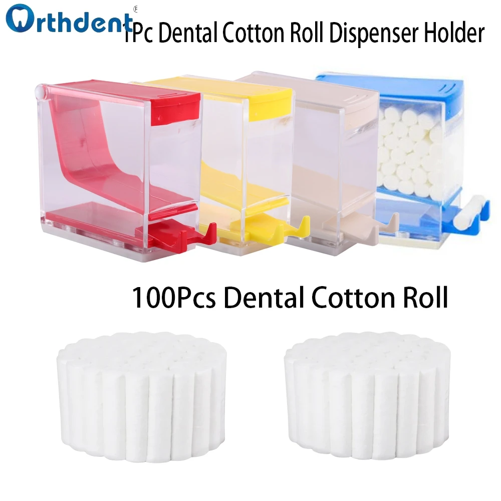 1 Pc Dental Cotton Roll Holder Dispenser With 100 Pcs Absorbent Disposable Dental Cotton Wool Roll Press Type Dentistry Tools