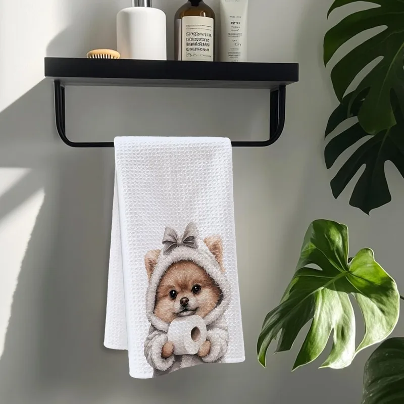 1pc Pomeranian Dog Toilet Paper Printed Kitchen Towel, Soft Absorbent Hand Towel, Perfect for Bathroom, Home, Pet Gift, Dorm