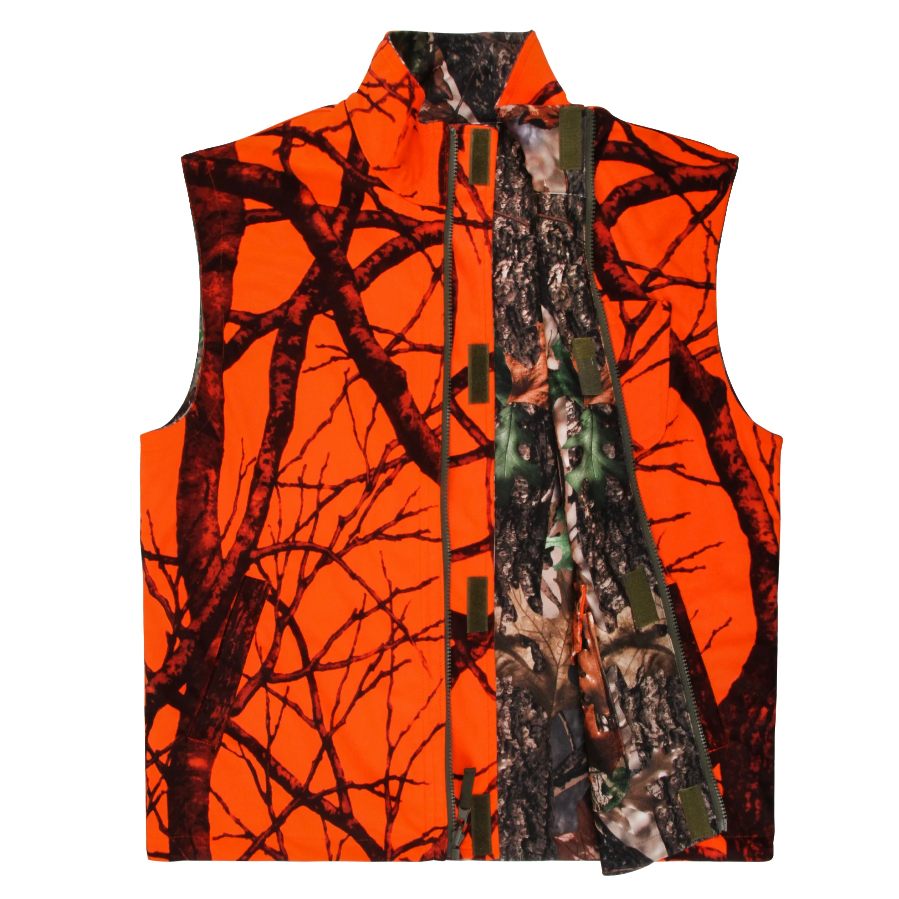 GUGULUZA Orange Camo Hunting Vest Fleece Game Waistcoat Two side Vest Sleeveless Safety Vest Outdoor Hiking Fishing Hunting