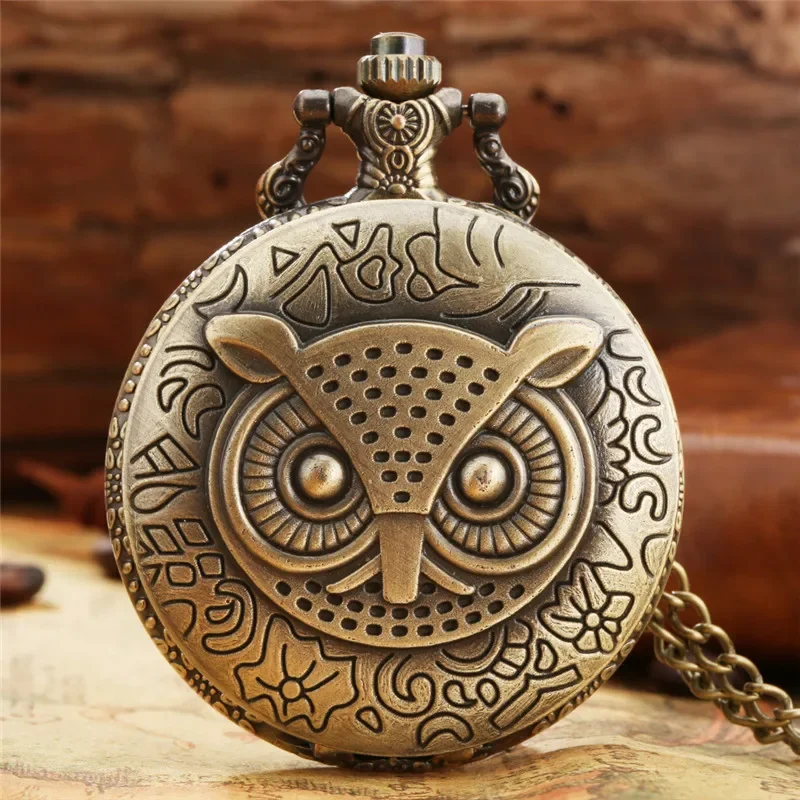 Old Fashion Lovely Owl Design Pocket Watch Cute Animal Theme Quartz Pocket Watch for Men Women Pendant Clock with Sweater Chain