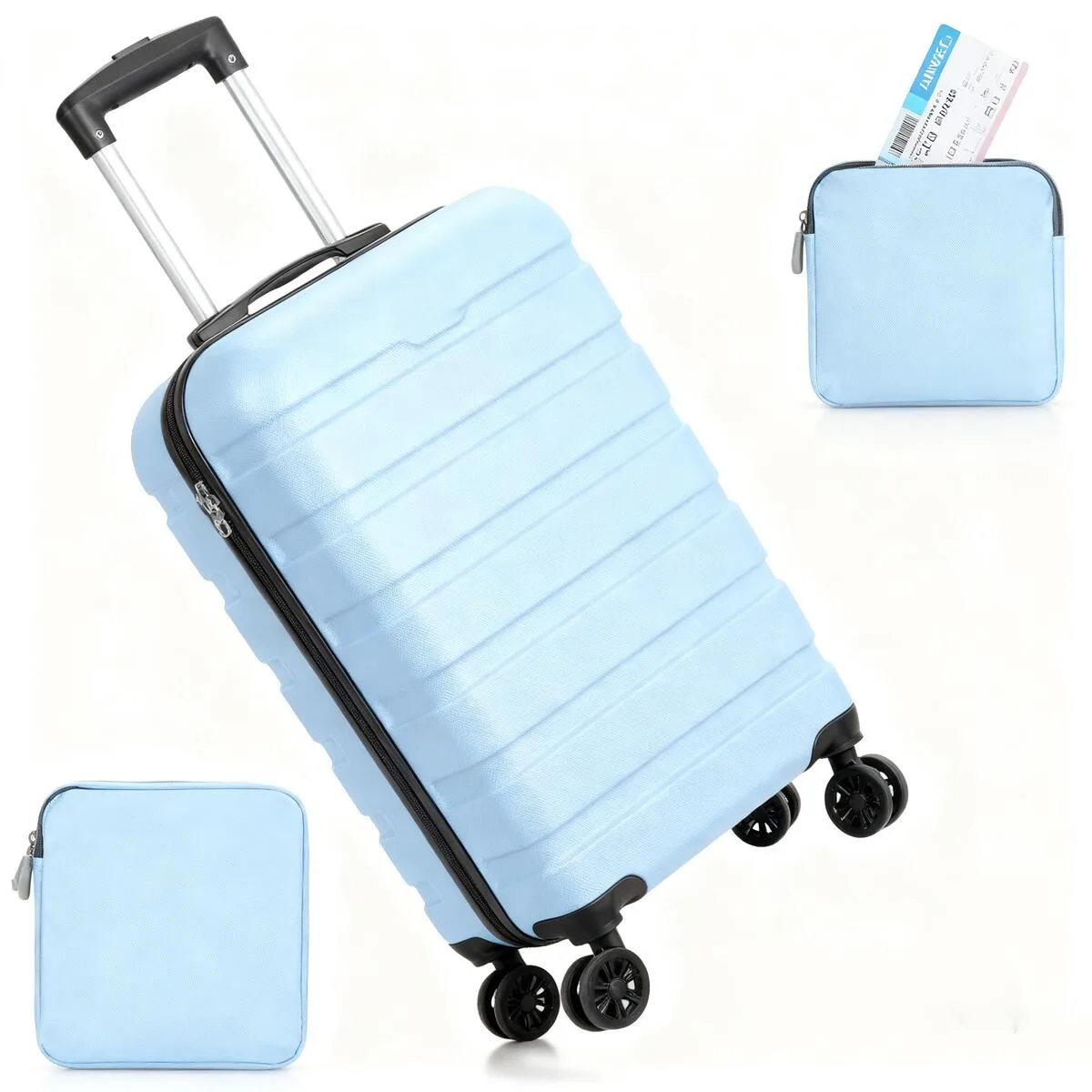 حقيبة سفر نسائية ذات هيكل صلب باللون الأزرق الفاتح مع عجلات دوارة - حقيبة سفر خفيفة الوزن #1