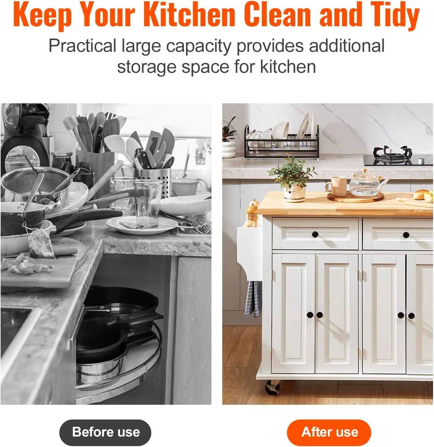 Kitchen Island Cart with Solid Wood Top, 35.4" Width Mobile Carts with Storage Cabinet, Rolling Kitchen Table with Spice Rack, T