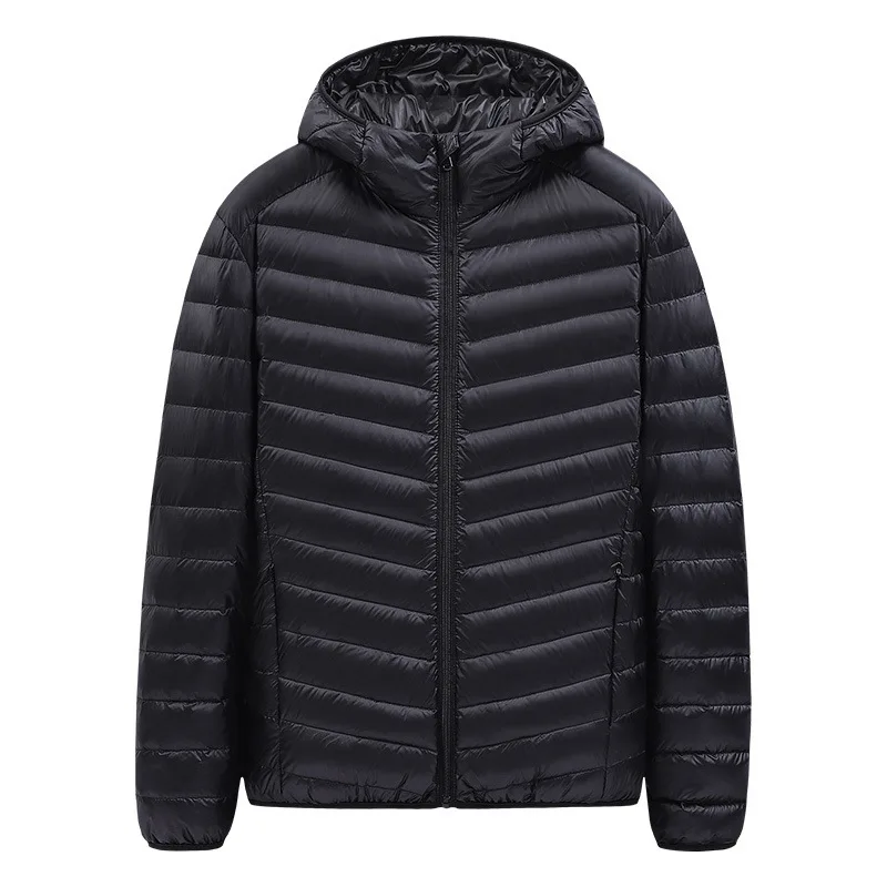 Manteaux en duvet pour hommes, couleur unie, doudoune à capuche, fermeture éclair, poches amples, Cardigan épissé à manches longues, décontracté, léger, extensible, hiver