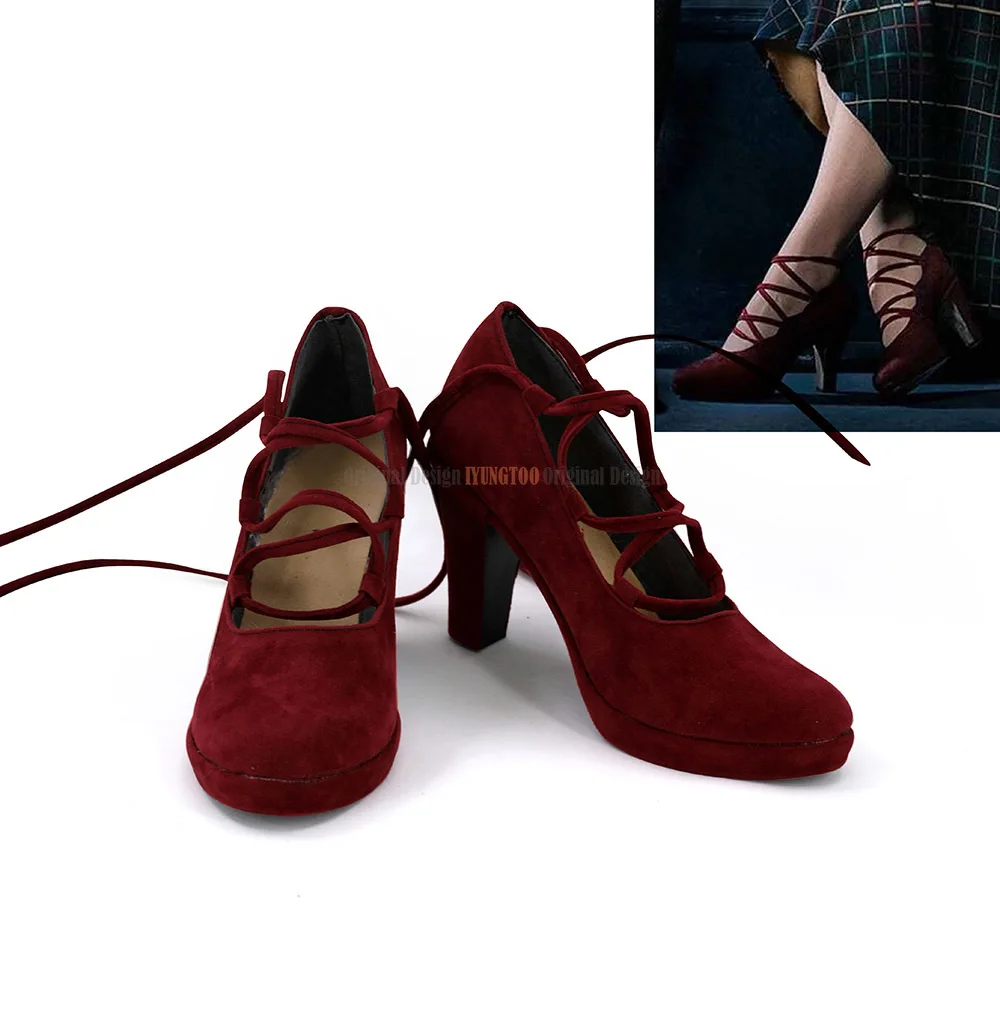 Queenie goldstein sapatos cosplay bestas fantásticas os crimes de grindelwald cosplay botas de salto alto sapatos vermelhos feitos sob encomenda